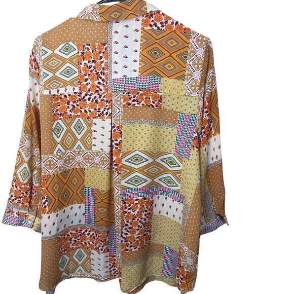 Rose + Olive Colorful Patchwork Style Blouse 1x - Picture 2 of 6